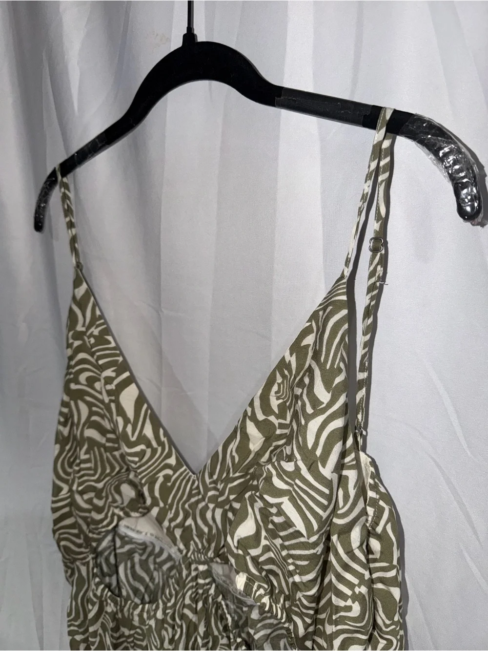 Abercrombie & Fitch Dress Maxi Olive Patterned Spaghetti Strap Cut Out XXL